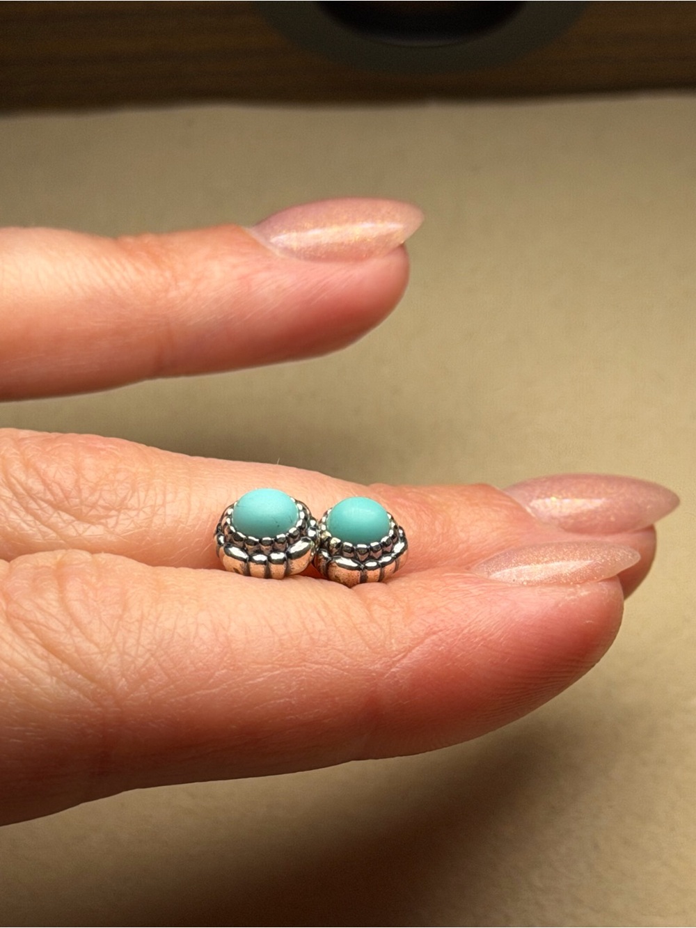Pandora 925 Turquoise Silver Beaded Stud Earrings - Picture 2 of 3